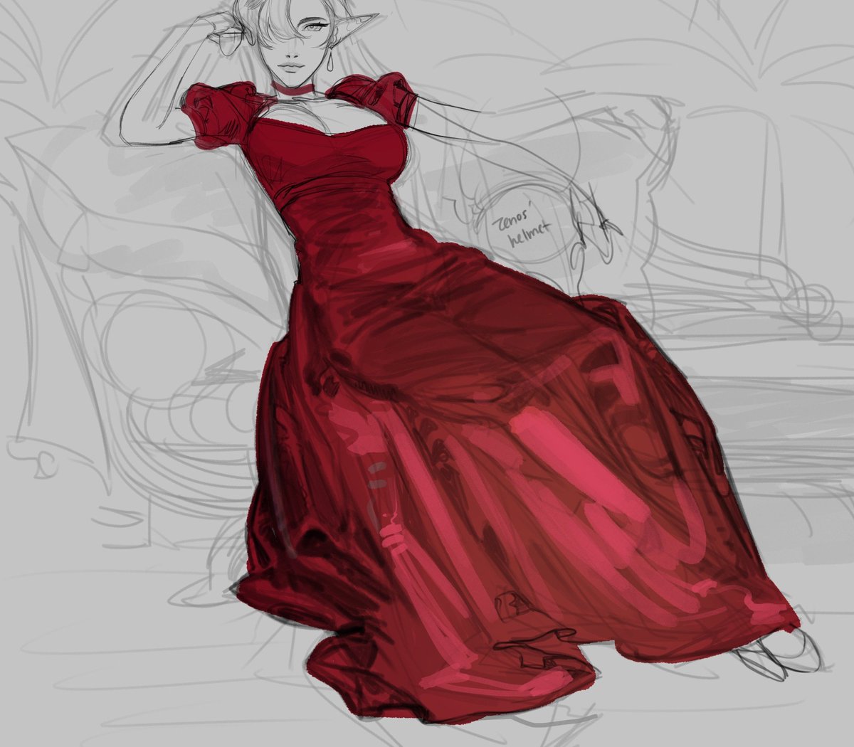 EvaBeeSmith's tweet image. red silk dress