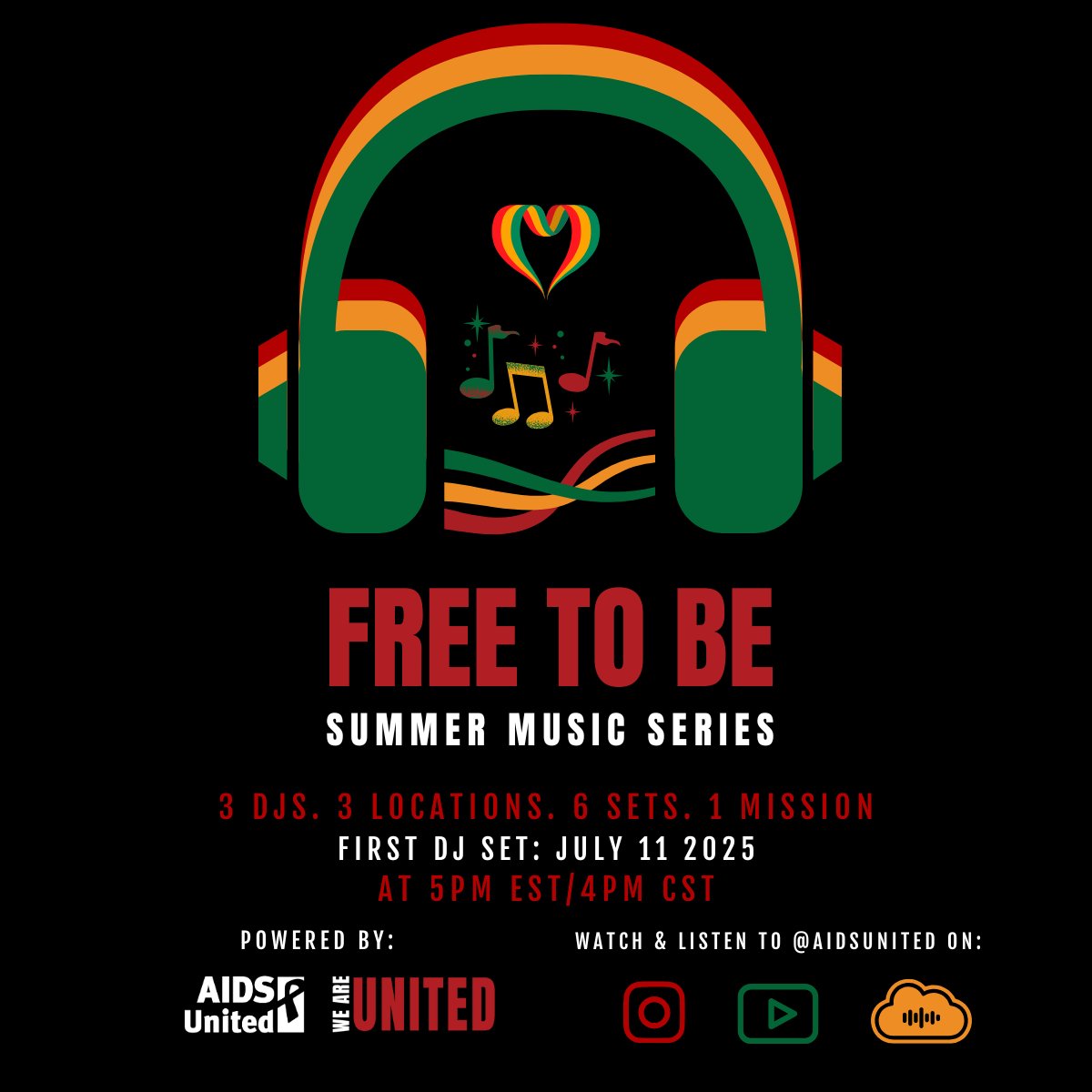 AIDSUnited's tweet image. This Friday, our #WeAreUnited team is kicking off "Free to Be," the 2nd annual virtual summer music series! At 5pm EST/4 pm CST on AIDS United's YouTube and Instagram, we're showcasing the talents of three DJs who will deliver six unique virtual music sets in support of our…