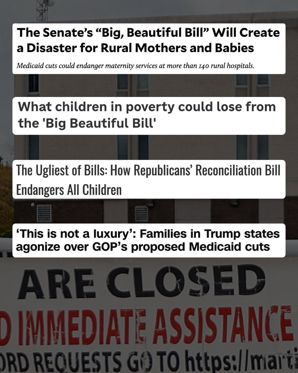SenGillibrand's tweet image. Let's be clear, there is nothing pro-family about cutting Medicaid and SNAP.
President Trump's Big Beautiful Betrayal will hurt mothers and kids.