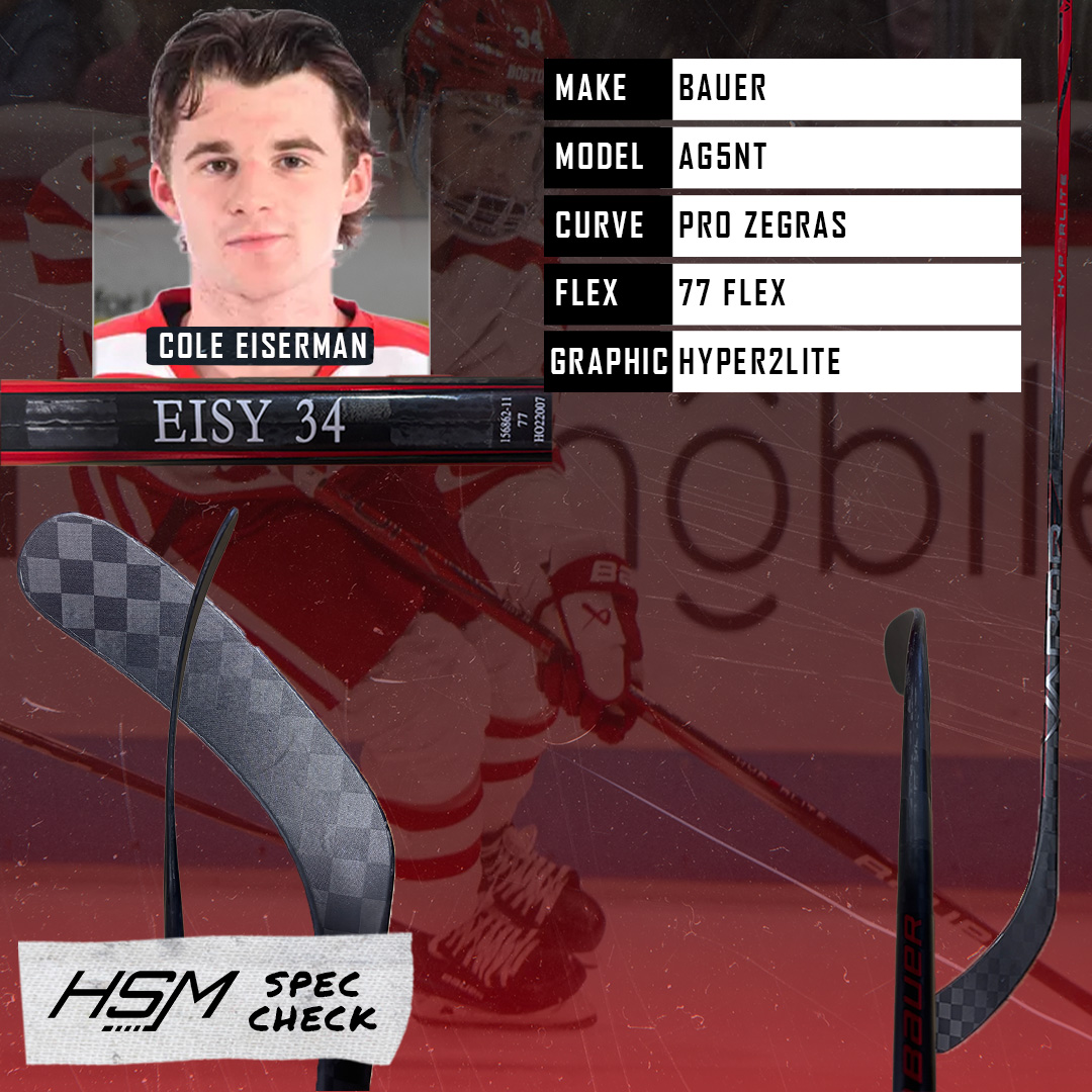 HockeyStickMan's tweet image. Spec Check: Cole Eiserman
36 pts in 39 games at BU as a freshman. He uses a rare P92-style curve with a lower lie + open face known as the Pro Zegras, but not the P86. Though it is similar
Top if off with a low kick, low flex Bauer.
#HSMSpecCheck #Terriers #StickMan