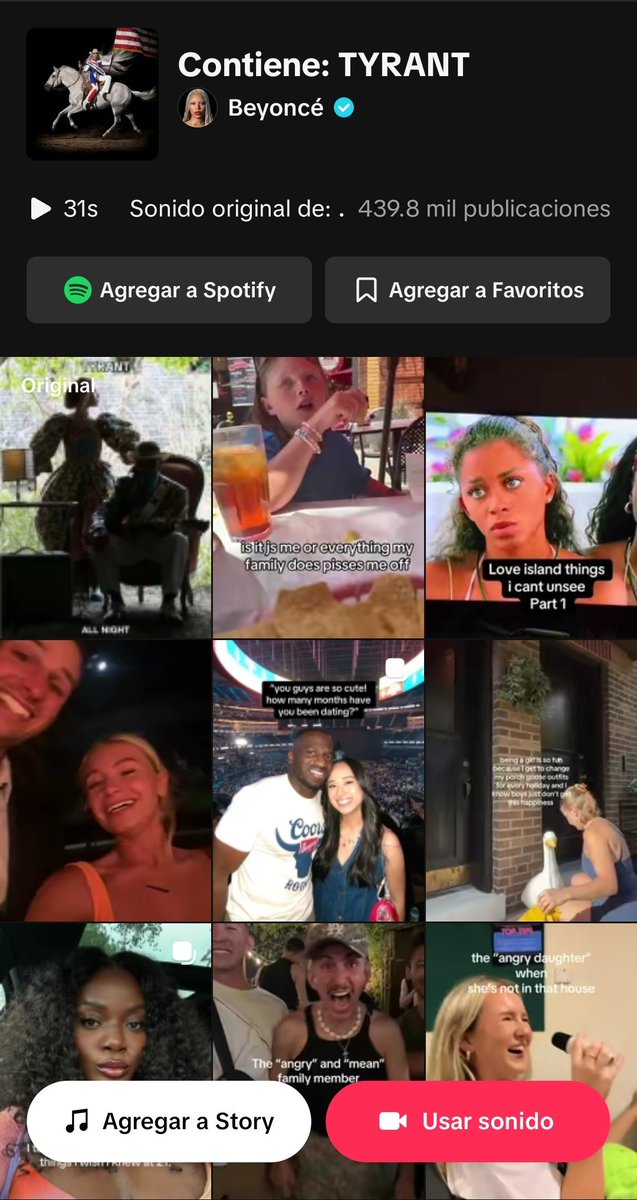BeyUpdates_Arg's tweet image. 🔥 El mashup de "TYRANT" y "all night" se volvió viral y lleva más de 439 mil publicaciones en #TikTok
— Ayer "TYRANT" recibió más de 600.000 reproducciones en #Spotify
