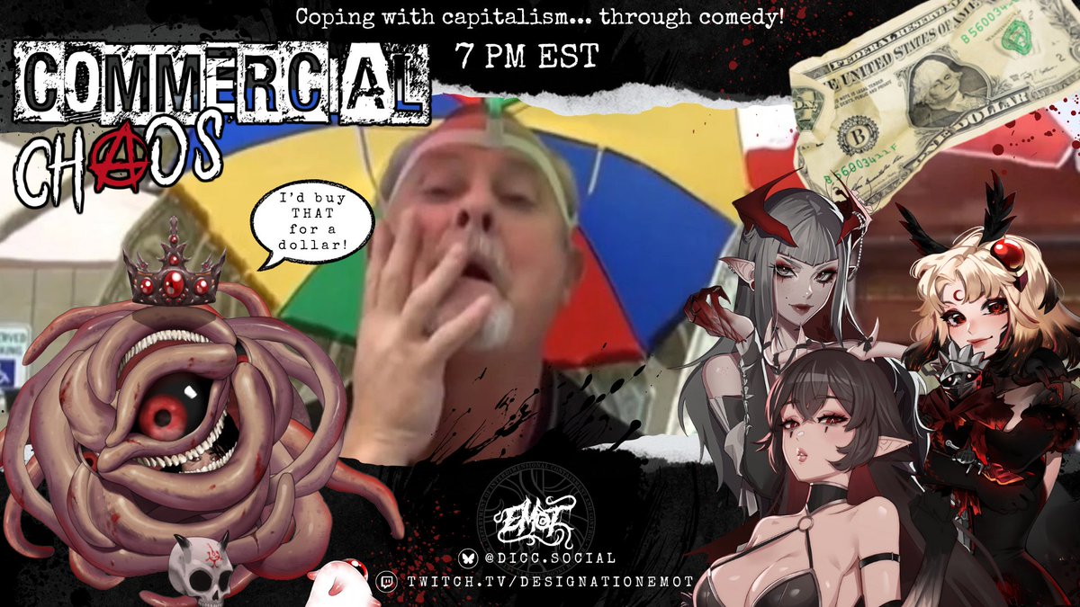 Come on down to containment as I coax comedy from the crawling corpse of capitalism along with <a href="/cryptidchezcake/">𝐂𝐡𝐞𝐞𝐬𝐞𝐜𝐚𝐤𝐞 🩻🔥 𝕸𝖔𝖙𝖍 𝕶𝖓𝖎𝖌𝖍𝖙</a>, <a href="/devora_mori/">ＤＥＶＯＲＡ | in school til Oct 7 !!</a>  and <a href="/visceraevt/">𝗩𝗜𝗦𝗖𝗘𝗥𝗔𝗘 🗡️🩸</a> on...

COMMERCIAL CHAOS 🔴 TONIGHT @ 7 PM EST!