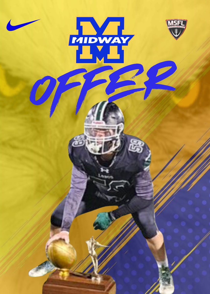 Camden Buccelli (@camdenbuccelli) on Twitter photo After a great conversation with Coach McKinley <a href="/Coach__McKinley/">Michael McKinley</a>, I am proud to announce I have received my 3rd offer. Midway University <a href="/midway_sprint/">Midway University Sprint Football</a> . Love the Graffix with the Mountain Bowl Trophy!
<a href="/MatthewSteinfe2/">Matthew Steinfeldt</a>
<a href="/DWolanske/">Doug Wolanske</a>
<a href="/WBuccelli56052/">Tony Buccelli</a>
<a href="/ConiferFootball/">Conifer Lobos Football</a> After a great conversation with Coach McKinley <a href="/Coach__McKinley/">Michael McKinley</a>, I am proud to announce I have received my 3rd offer. Midway University <a href="/midway_sprint/">Midway University Sprint Football</a> . Love the Graffix with the Mountain Bowl Trophy!
<a href="/MatthewSteinfe2/">Matthew Steinfeldt</a>
<a href="/DWolanske/">Doug Wolanske</a>
<a href="/WBuccelli56052/">Tony Buccelli</a>
<a href="/ConiferFootball/">Conifer Lobos Football</a>