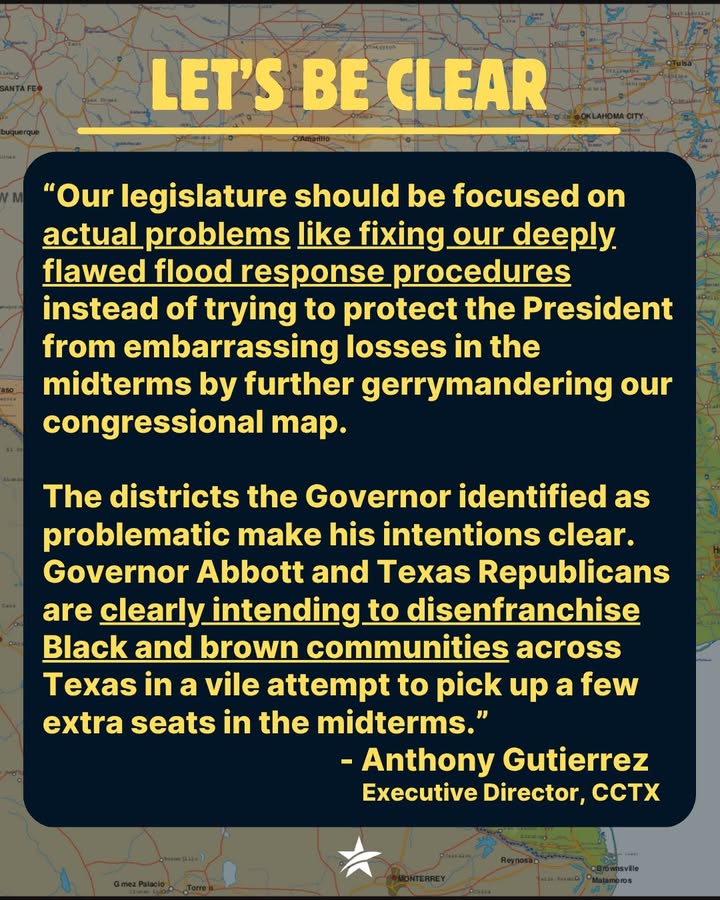 CCauseTexas's tweet image. Amidst ongoing flood recovery, TX Gov. Abbott calls for mid-decade congressional redistricting.
View our full statement here: myemail.constantcontact.com/Amidst-ongoing…
Write your letter here: bit.ly/NORIGGEDMAPS
