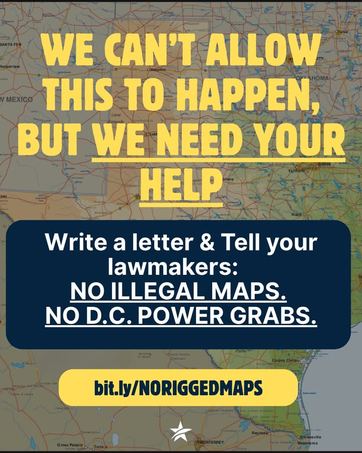 CCauseTexas's tweet image. Amidst ongoing flood recovery, TX Gov. Abbott calls for mid-decade congressional redistricting.
View our full statement here: myemail.constantcontact.com/Amidst-ongoing…
Write your letter here: bit.ly/NORIGGEDMAPS