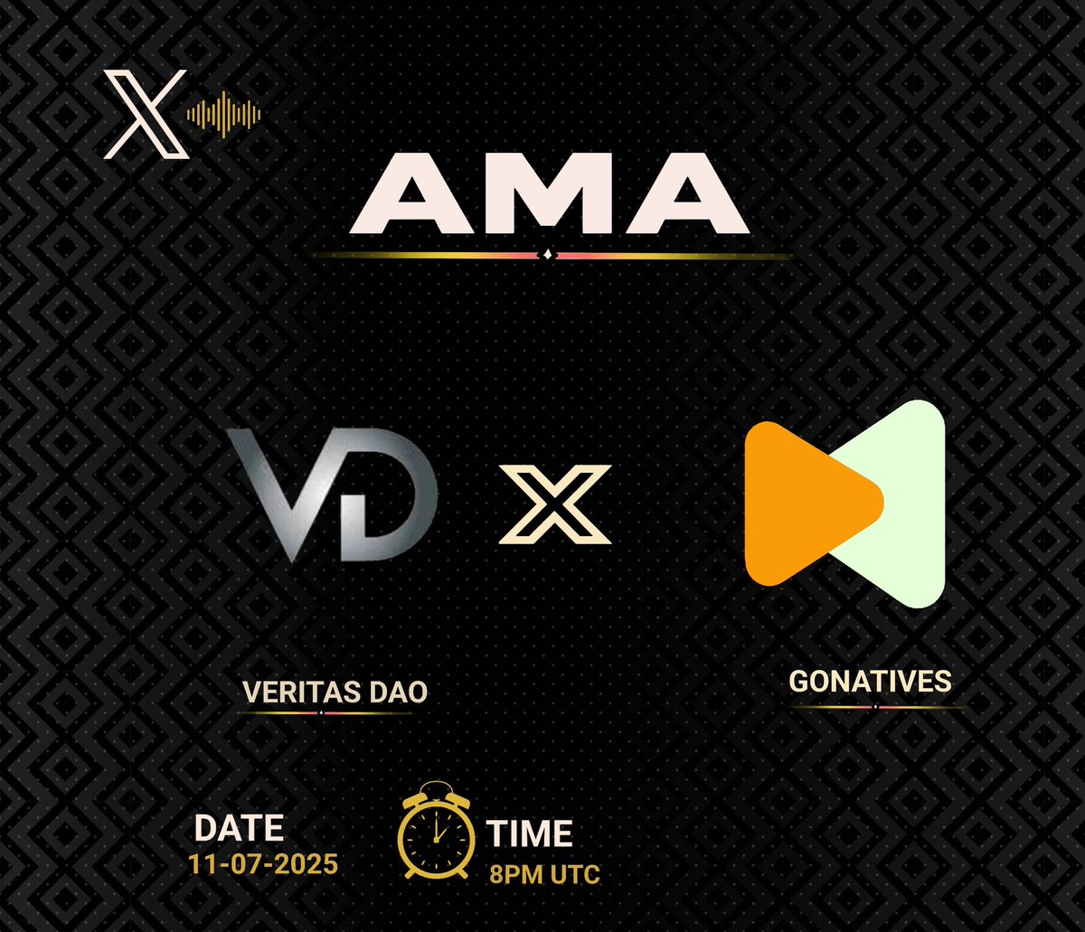VeritasDAO's tweet image. We're thrilled to announce an exclusive AMA with @goNativeCC (Friday)
, diving into their innovative BTCFi project and NFT collection mint details. Join us to explore their post-mint plans and how they're shaping the future.
Stay tuned and don't miss out 💎