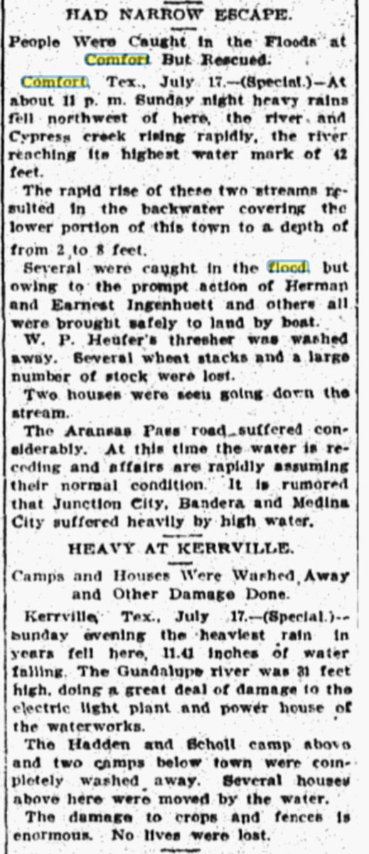 cary_mock's tweet image. 1900 event, Probably not as high level as the recent Kerrville Texas event but still high. I wonder if then, the valley lower though. #TexasFloods #Kerrville # txwx #Flood