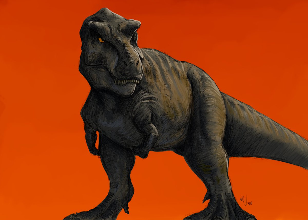 nojoco312's tweet image. colored sketch of T-Rex from #JurassicWorldRebirth . really love the rex design in this movie, I like the stripes and bulked up look