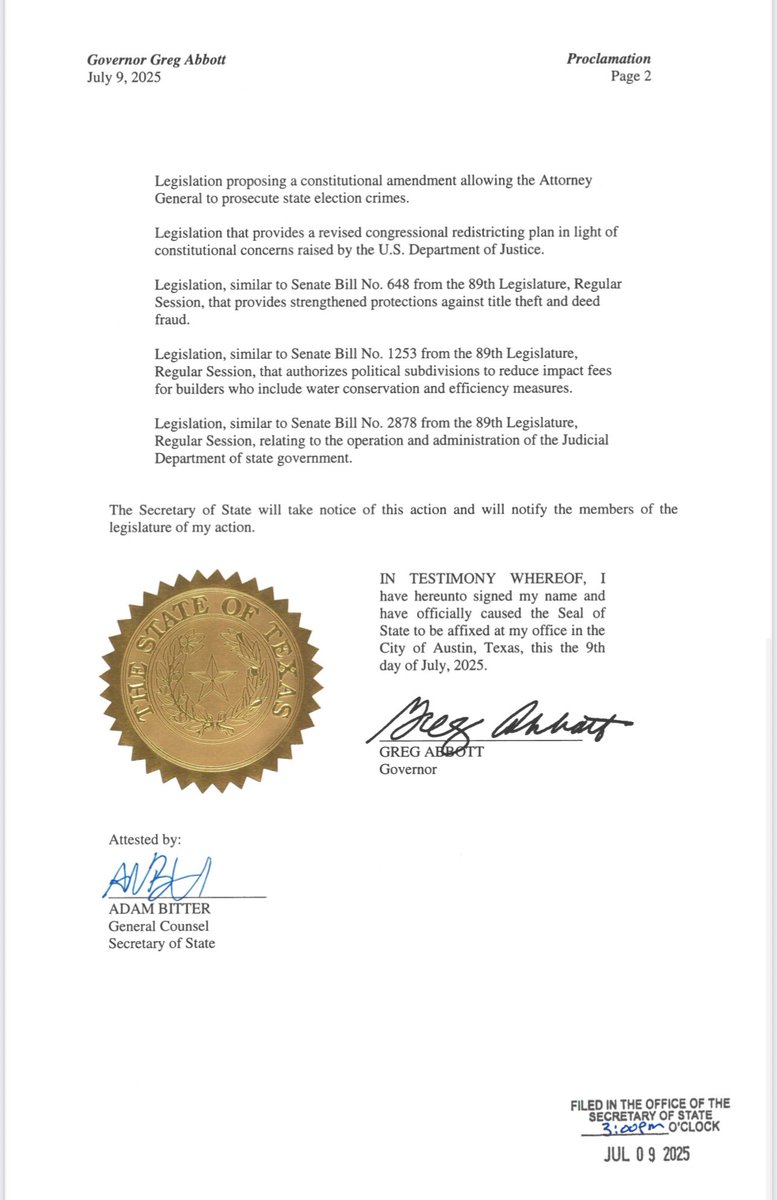 AngelaPaxtonTX's tweet image. Governor @GregAbbott_TX has filed the official proclamation for a Special Session to begin Monday, July 21st at noon. Agenda items include:
🚨 FLOOD WARNING SYSTEMS
☎️ FLOOD EMERGENCY COMMUNICATIONS
💰 RELIEF FUNDING FOR HILL COUNTRY FLOODS
🌧️ NATURAL DISASTER PREPARATION &…