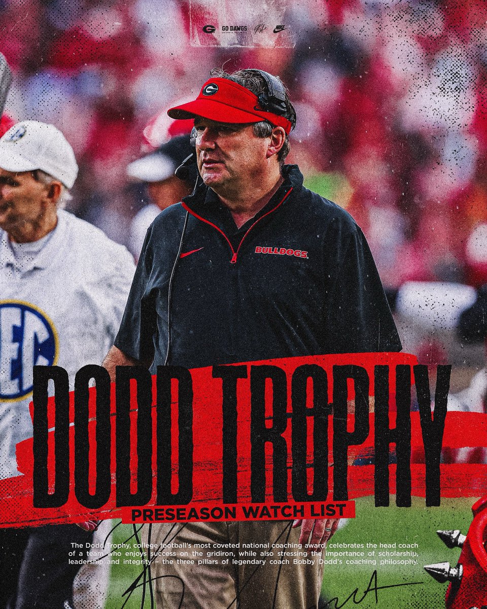 GeorgiaFootball's tweet image. Kirby Smart has been named to the 2025 Dodd Trophy Preseason Watch List!
@thedoddtrophy
#GoDawgs