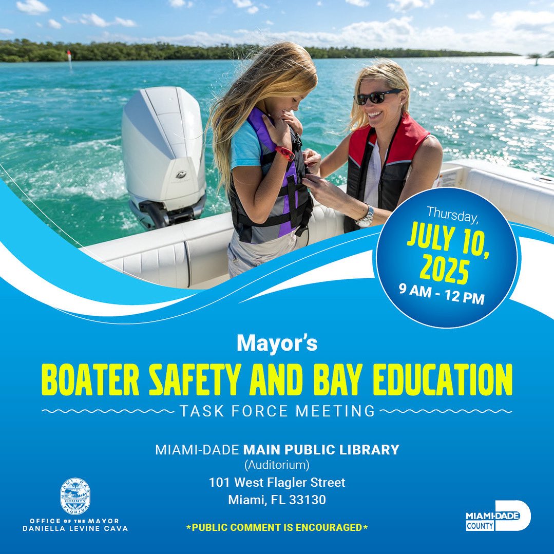 MayorDaniella's tweet image. I’m excited to invite you to the inaugural meeting of my Boater Safety and Bay Education Task Force tomorrow.
This task force, launched in partnership with the Lucy Fernandez Foundation, is a significant step towards improving safety on our waterways and protecting Biscayne Bay!