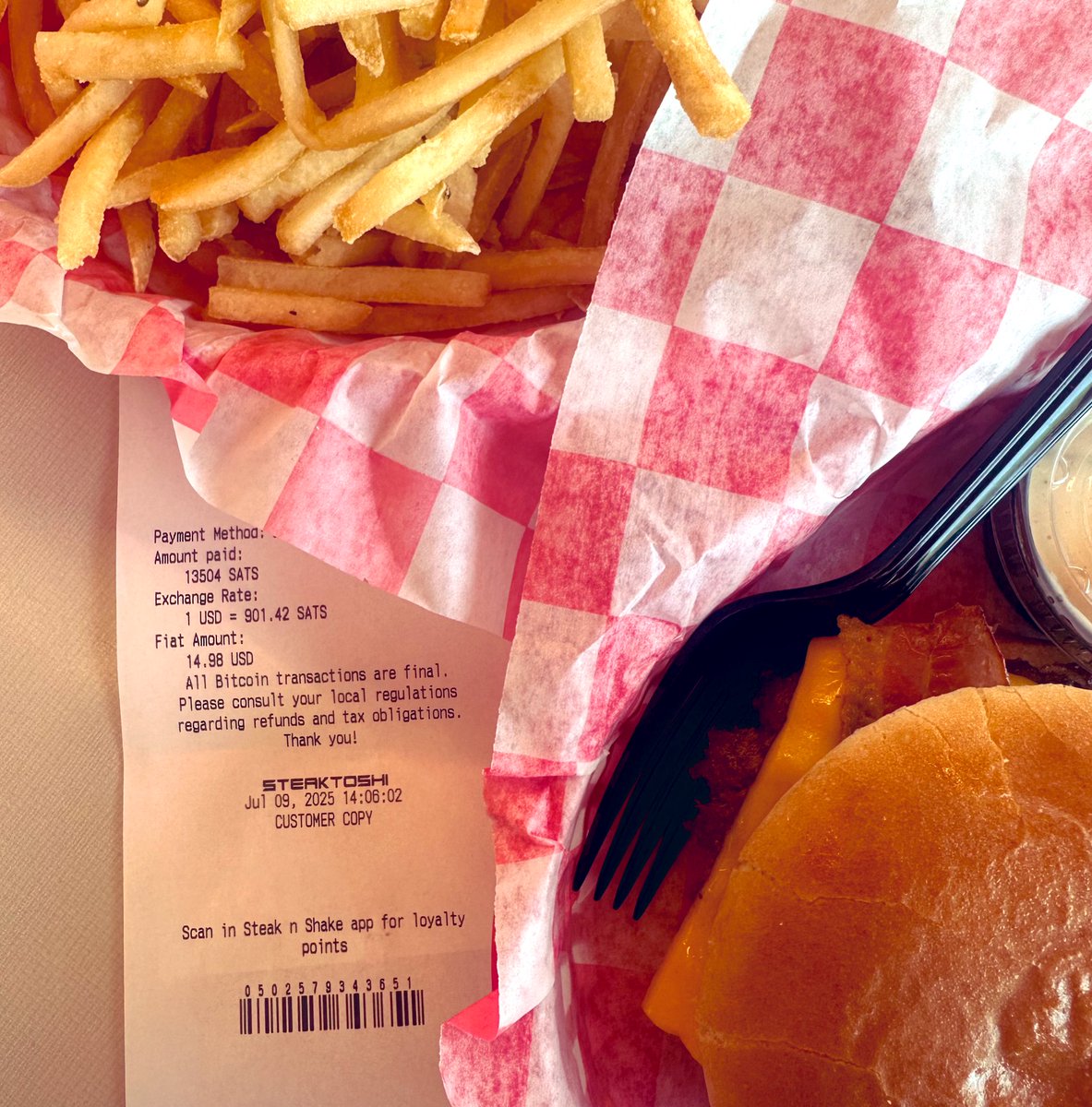 ATH’s or maybe it’s just the tallow fries.. There is something very satisfying about using #bitcoin mining rewards natively to purchase lunch 🍔 🍟 <a href="/SteaknShake/">Steak 'n Shake</a>
