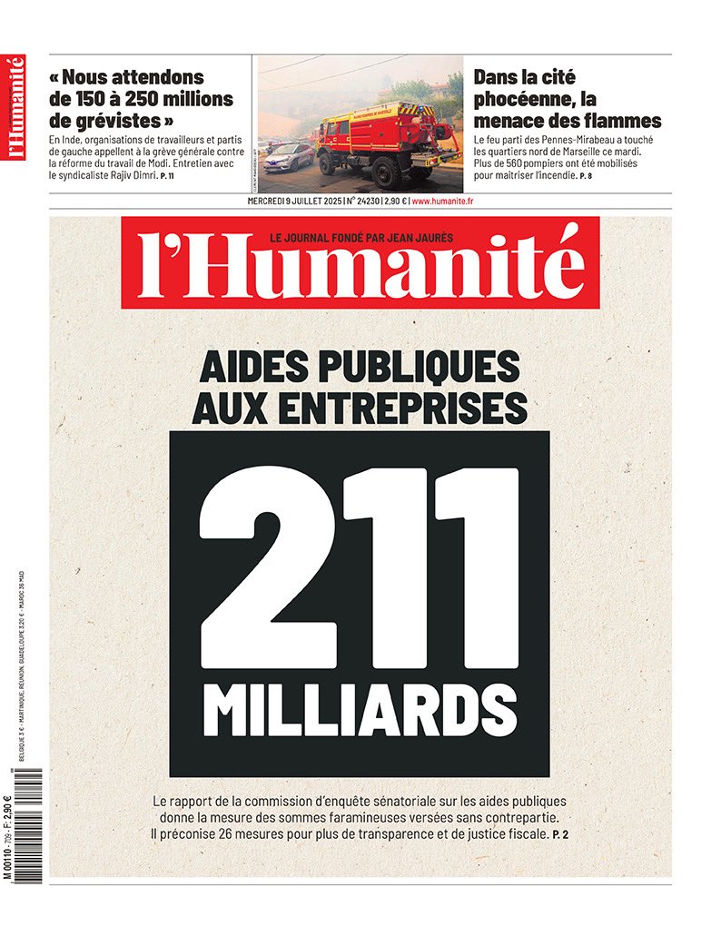 211 milyar € 
Kime, nasıl, ne şartlarda verildiği belli olmayan kamu yardımı.

Büyük şirketler.