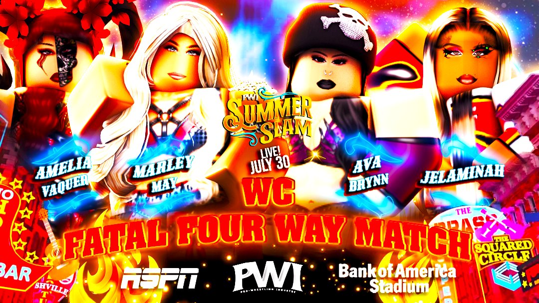 FOR THE FIRST TIME IN A WHILE, THE PWI WOMENS CHAMPIONSHIP WILL BE ON THE LINE AT PWI SUMMERSLAM‼️

THESE FOUR WOMEN HAVE ALL RECENTLY BEEN HAVING THEIR OWN SEPERATE HIGHLIGHTS ALL OVER RO WRESTLING. 

AT SUMMERSLAM THEY ALL FIGHT FOR THE GOAL OF BECOMING THE FINAL PWI WC: