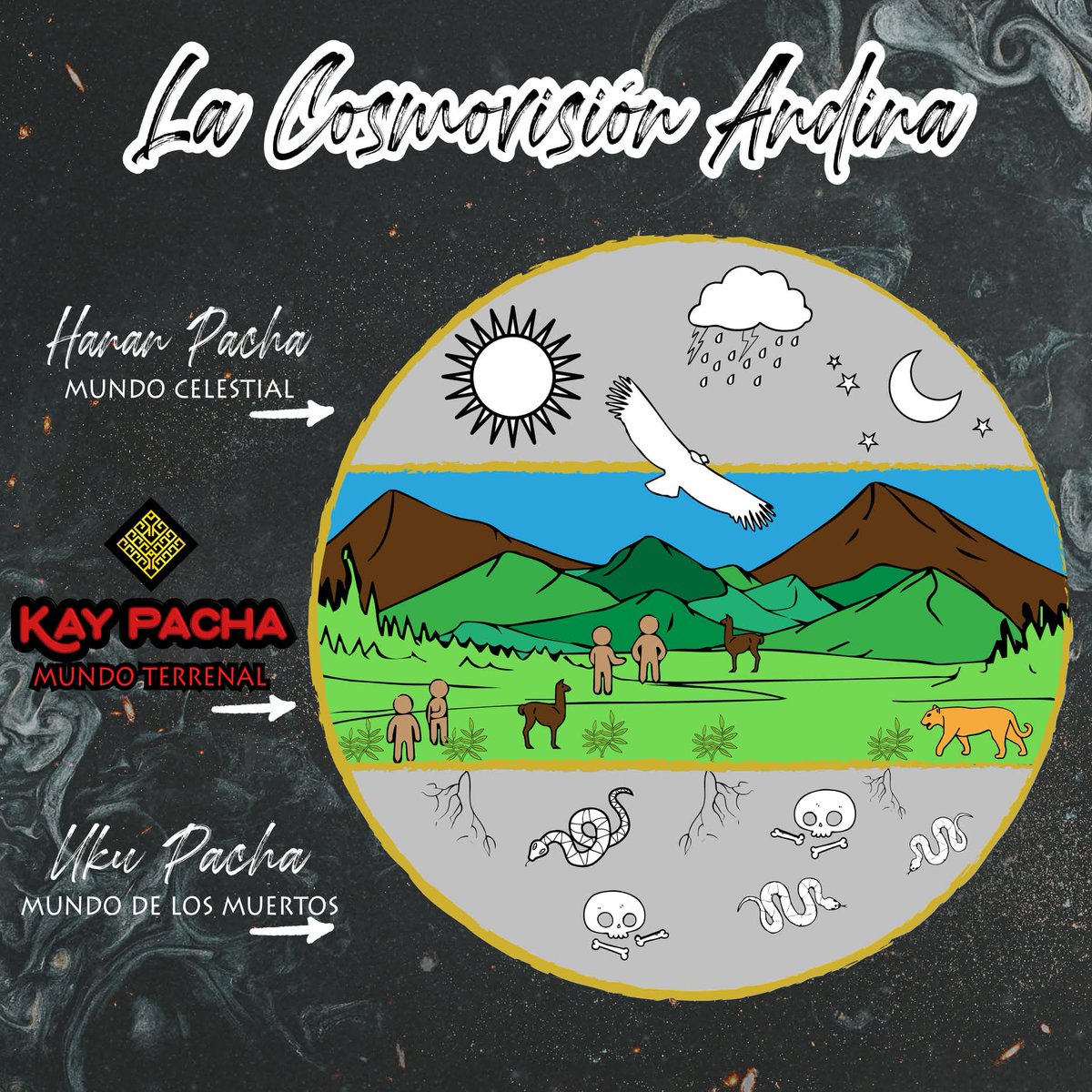 gchavez101's tweet photo. If I understand @davidvelascof’s research correctly, the Andean people believed the world is divided into three realms, each inhabited by different humanoids. We all coexist with one another.

Hanaq Pacha –   The land of the gods, likely a civilization on mountain ranges and even possibly the moon, possibly where the large human-sized tridactyls live.

Kay Pacha – the land of humans, where we live.

Ukhu Pacha – The underworld. The land of the smaller gods, where the 60 cm tridactyls and other small beings live.