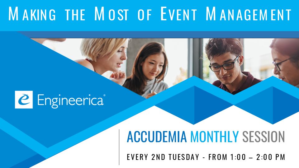 Engineerica's tweet photo. Take a few minutes to view our discussion on optimizing your Event Management in Accudemia! Don't forget to subscribe to get regular updates from Engineerica Systems. Watch it here: https://t.co/lJqqRIoO5C https://t.co/lJtqhAVCeV