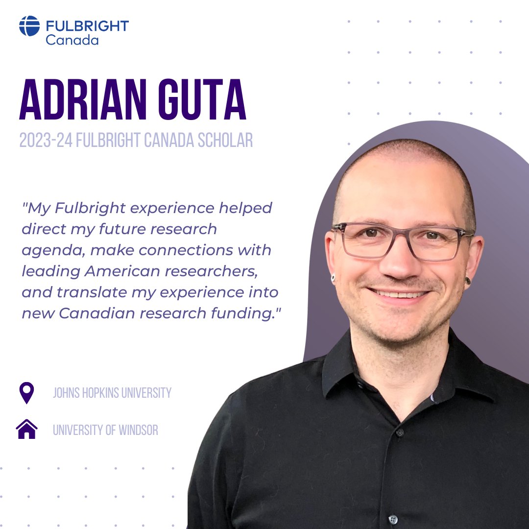FulbrightCanada's tweet image. Dr. Adrian Guta spent his time as a Fulbright Canada Research Chair at @JohnsHopkins refining research, building lasting networks, and returning to Canada re-energized and inspired.
🇨🇦 → 🇺🇸 Apply to the 2025–26 Canadian Scholar Program by Nov 15: ow.ly/IaBz50Wk20k