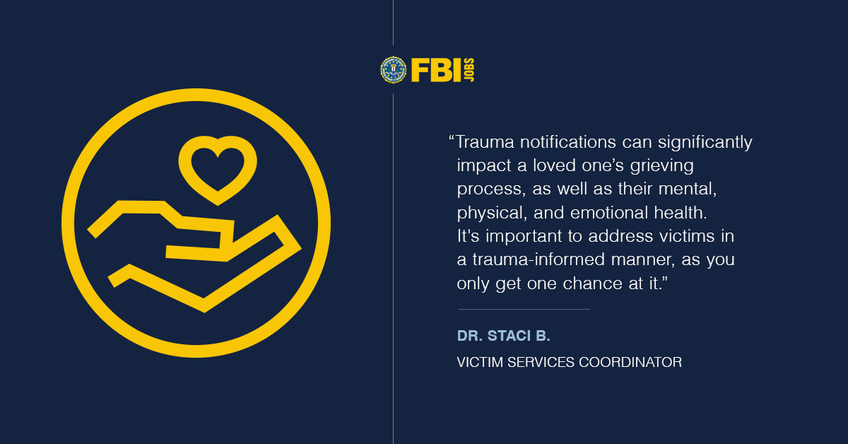 FBIJobs's tweet image. From mobile apps to in-person training across 55 field offices, the FBI uses every resource available to ensure families receive notifications with professionalism and humanity. Be a part of creating a safer, more secure future. Apply today. ow.ly/VGhI50WmB6F