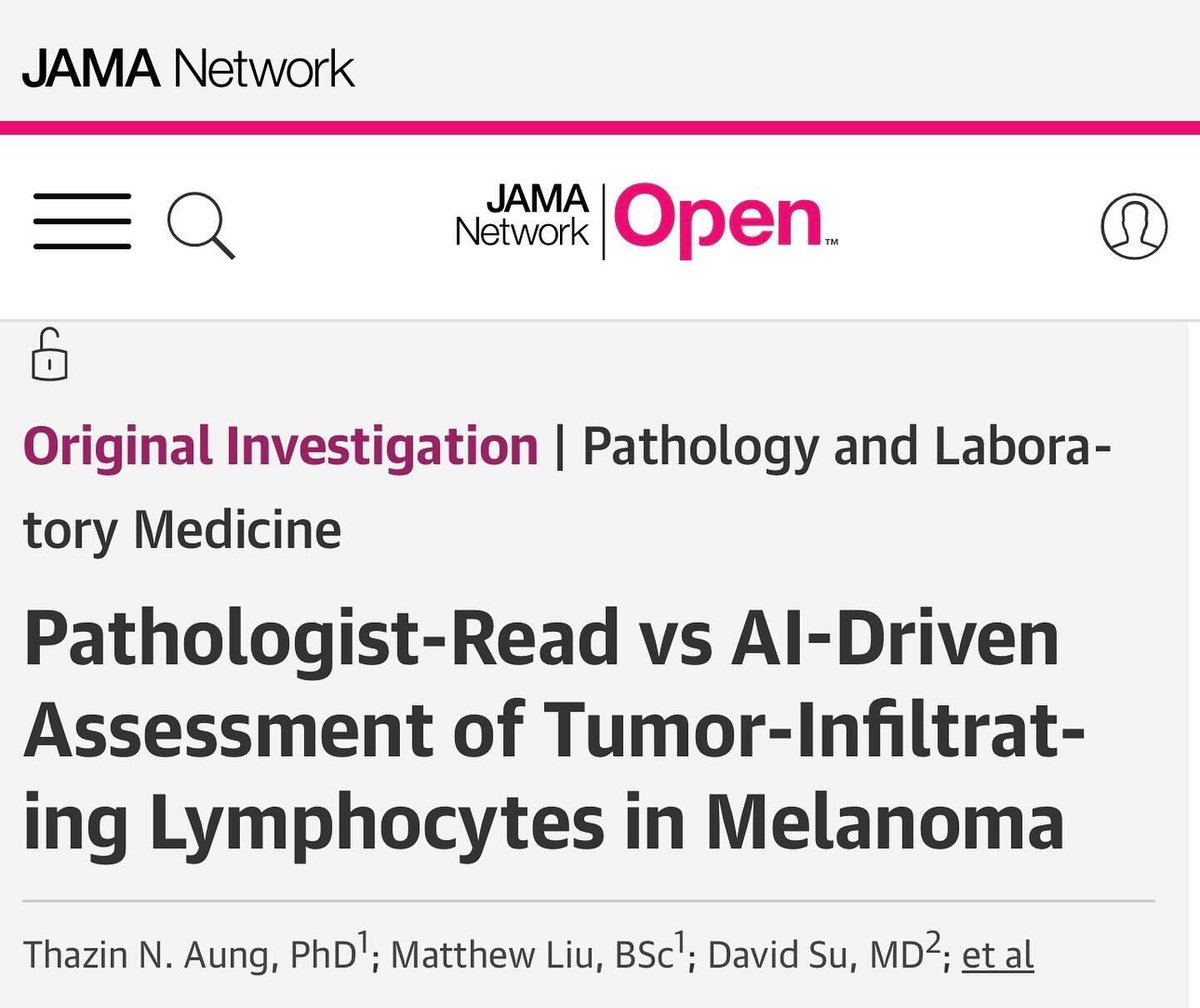 Tower Cancer Research Foundation (@towercancer) on Twitter photo Tower Cancer funded a study published in JAMA Network: “Pathologist-Read vs AI-Driven Assessment of Tumor-Infiltrating Lymphocytes in Melanoma.”
Read more: ow.ly/9OVP50WmGyG.
Special thanks to Dr. Fred Rosenfelt, Dr. Barry Rosenbloom, and our Scientific Advisory Board. Tower Cancer funded a study published in JAMA Network: “Pathologist-Read vs AI-Driven Assessment of Tumor-Infiltrating Lymphocytes in Melanoma.”
Read more: ow.ly/9OVP50WmGyG.
Special thanks to Dr. Fred Rosenfelt, Dr. Barry Rosenbloom, and our Scientific Advisory Board.