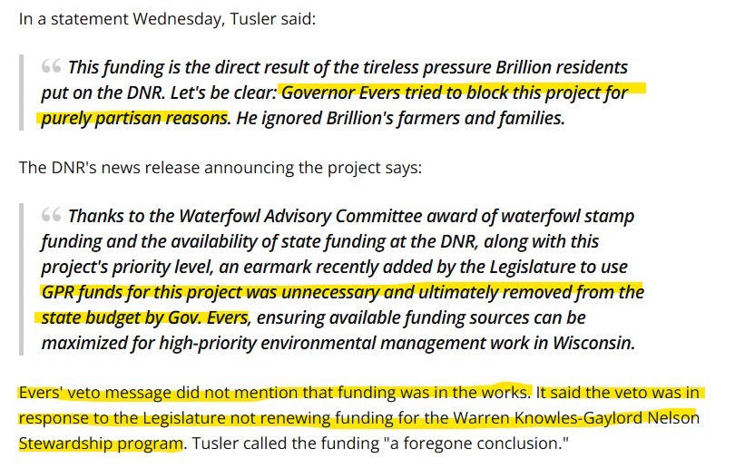 RepRonTusler's tweet image. Governor Evers' new explanation for his 1:30 AM veto is a flat-out lie. Not even the media is willing to cover for him.