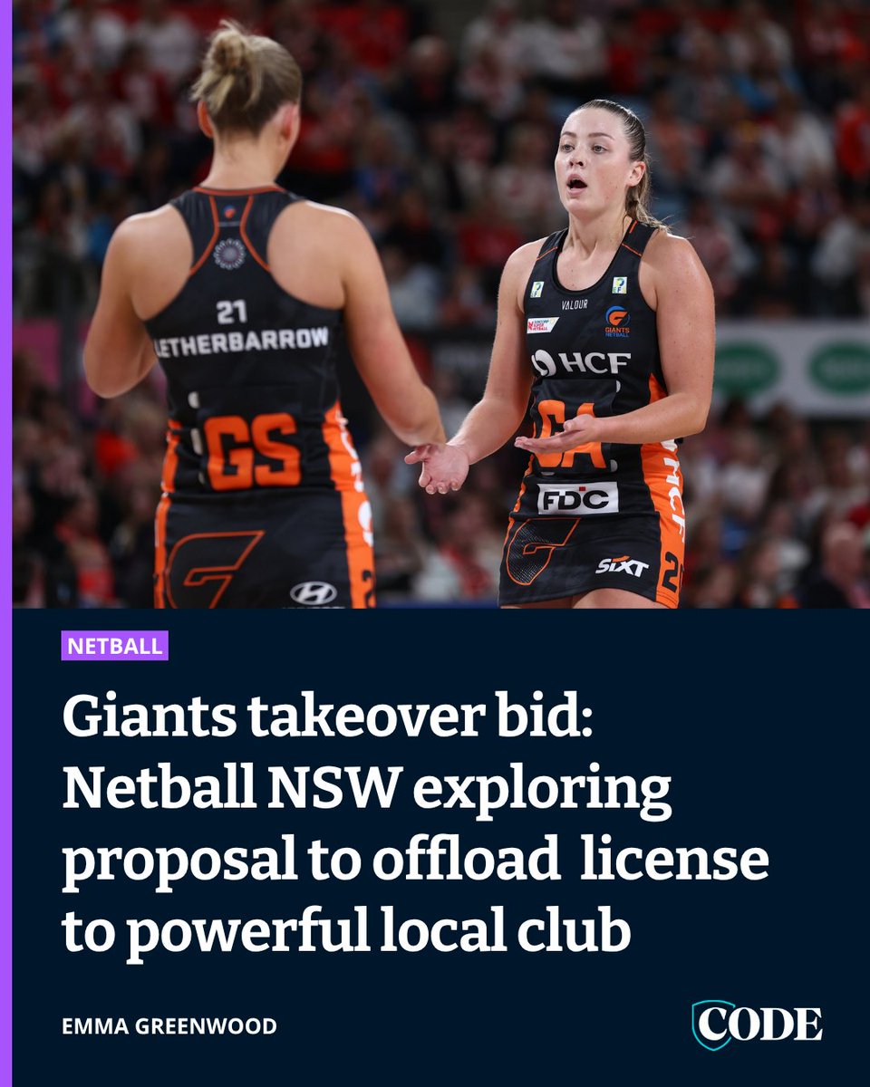 CODE Netball (@codenetball) on Twitter photo The Giants are set to play their final game under the ownership of Netball NSW, with the state body confirming an external party is chasing the club’s Super Netball licence.
MORE from <a href="/EmmaGreenwood12/">Emma Greenwood</a> ▶️ bit.ly/44Q1413 The Giants are set to play their final game under the ownership of Netball NSW, with the state body confirming an external party is chasing the club’s Super Netball licence.
MORE from <a href="/EmmaGreenwood12/">Emma Greenwood</a> ▶️ bit.ly/44Q1413