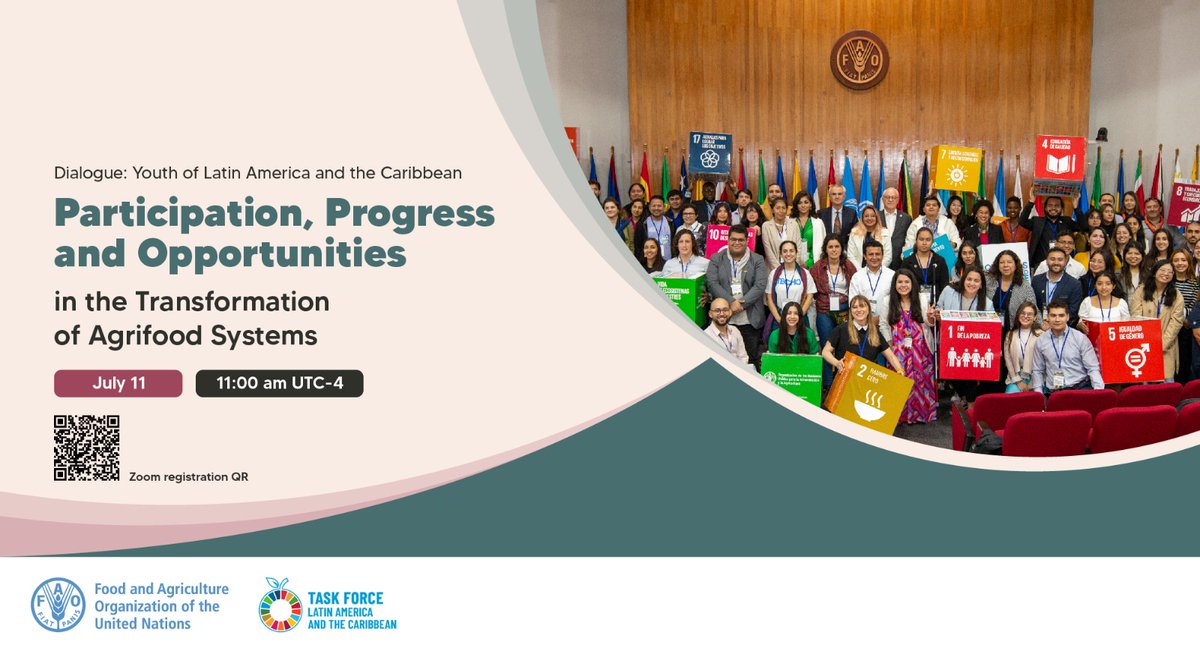 Nicolás Domke Venegas (@nicolas_domke) on Twitter photo 📍Dialogue: “Youth of Latin America and the Caribbean: Participation, progress and opportunities in the transformation of agri-food systems"
🗓️Friday, July 11, 2025, at 11:00 AM (UTC-4)
Registration link⬇️ fao.zoom.us/webinar/regist…
cc <a href="/FAOAmericas/">FAO Américas</a> <a href="/MaximoTorero/">Maximo Torero</a> <a href="/EveCrowleyFAO/">Eve Crowley</a> 📍Dialogue: “Youth of Latin America and the Caribbean: Participation, progress and opportunities in the transformation of agri-food systems"
🗓️Friday, July 11, 2025, at 11:00 AM (UTC-4)
Registration link⬇️ fao.zoom.us/webinar/regist…
cc <a href="/FAOAmericas/">FAO Américas</a> <a href="/MaximoTorero/">Maximo Torero</a> <a href="/EveCrowleyFAO/">Eve Crowley</a>