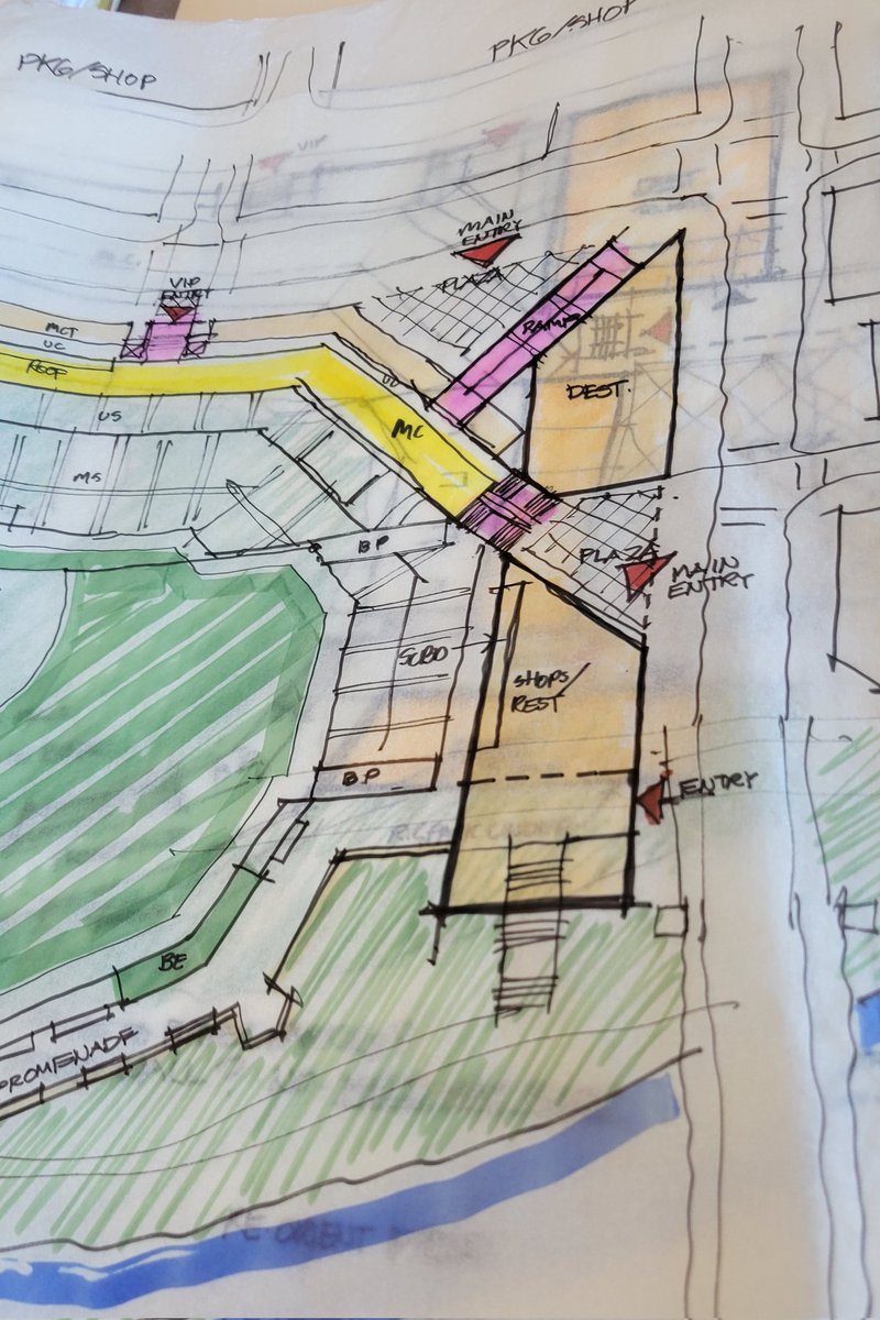 Cleaning up the office today, I stumbled upon a roll of charrette drawings of #PNCPark from July of 1998, 27 years ago! Very sketchy stuff, lots of bad ideas we didn't use. But bad ideas help you get to the good ones.