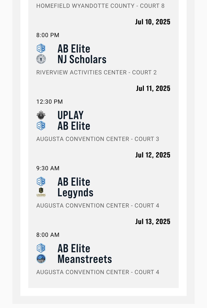 Hello Coaches! Here is my EYBL schedule for this week in North Augusta, SC from July 9-13.