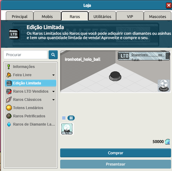 O Raro Holo Bola de Futebol ⚽ acaba de ser disponibilizado no catálogo para todos os usuários por 50.000 diamantes 💎 e com 120 lotes!  

♻️ Siga-nos e dê RT 🔁 para concorrer 1 unidade do novo raro LTD no <a href="/MeuHabblet/">Habblet</a>!  

🥇 1 vencedor, anunciado na sexta-feira!