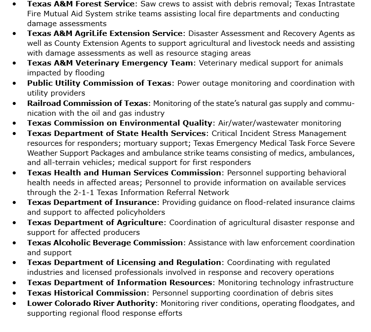 The State of Texas continues to support Texans impacted by the devastating floods across the state.

2,200+ personnel and 1,200+ assets remain deployed.

More than 20 state agencies are currently responding.

More on resources and support for Texans here: bit.ly/4eHqXUe