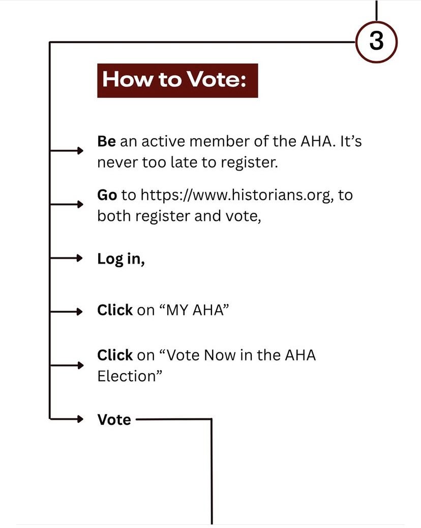 hist4palestine's tweet image. Five days to vote! Follow the below steps and vote for our coalition candidates
#AHA #democratizeAHA #AHA2025