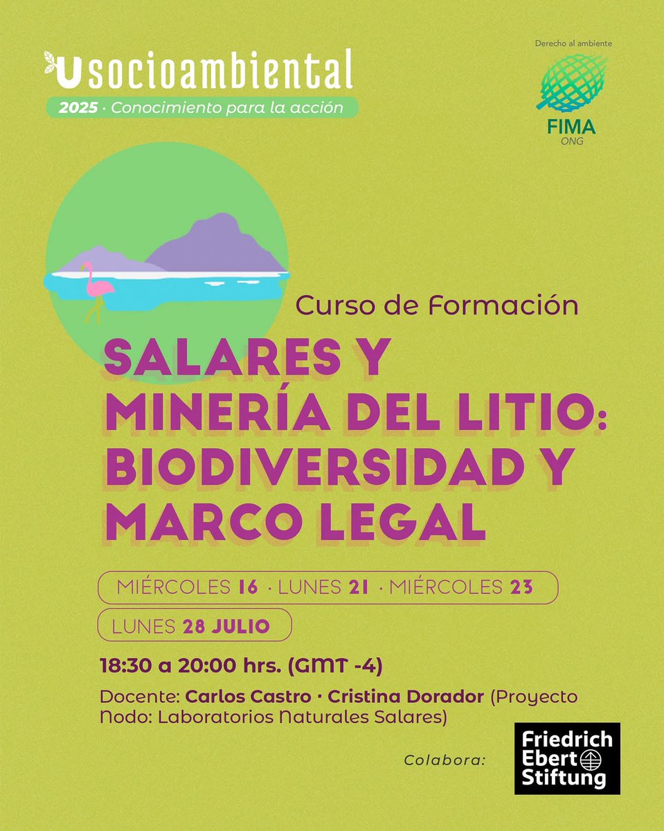 Comenzamos la próxima semana 🙌 Ya van casi 400 inscritos 😱 <a href="/FIMA_Chile/">ONG FIMA</a>
Más información usocioambiental.cl/cursos-2025/sa…