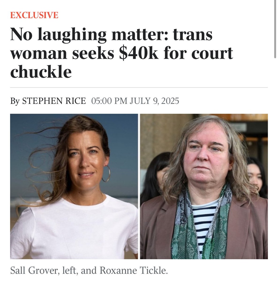 “It wouldn’t have even been three seconds, it was just a complete involuntary human response to something and the judge said that that caused Tickle harm. It’s just ridiculous.”

link 👇