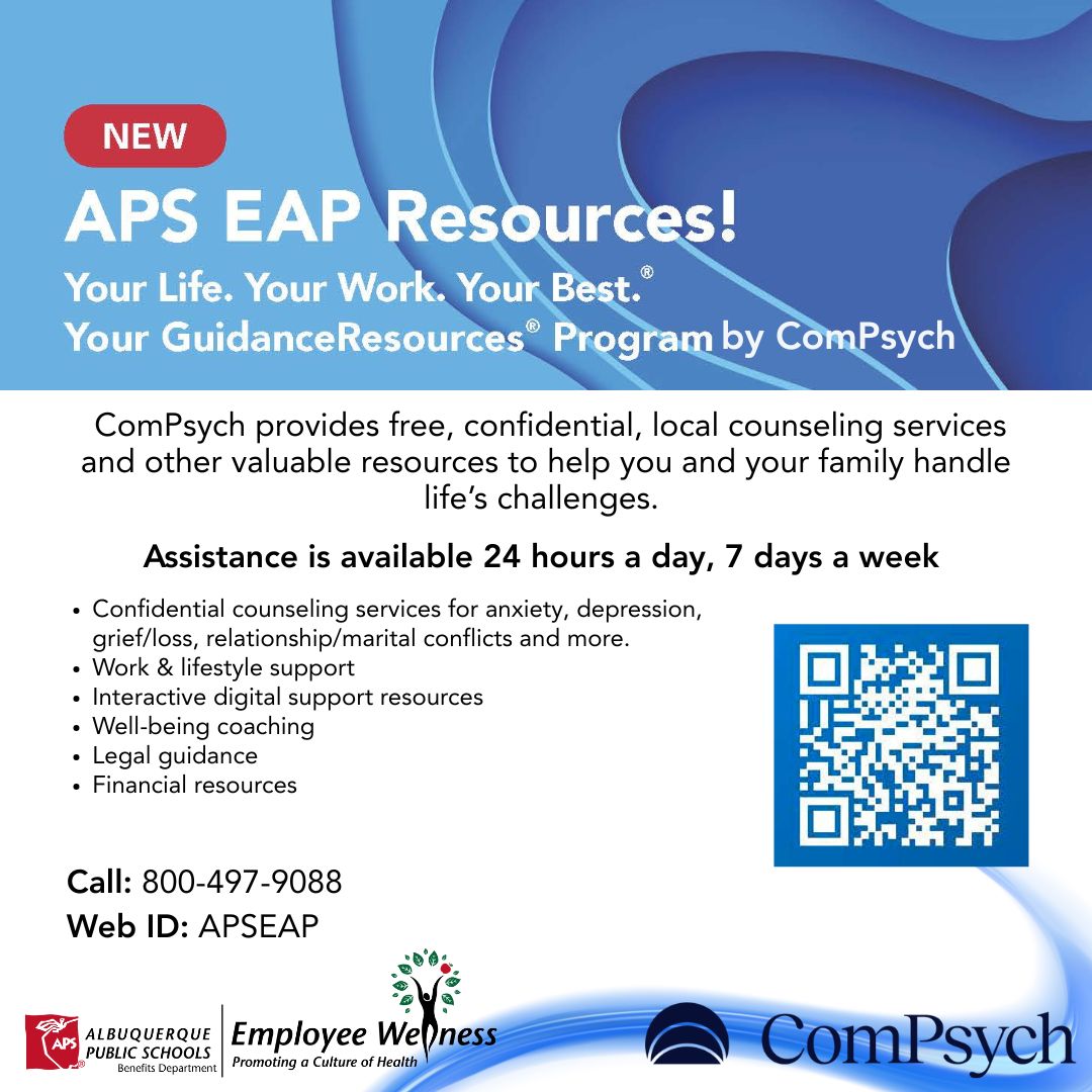 📢 Spread the news...APS now offers a new Employee Assistance Program (EAP) through ComPsych Guidance Resources!

For more information, visit aps.edu/wellness
OR
aps.edu/human-resource…