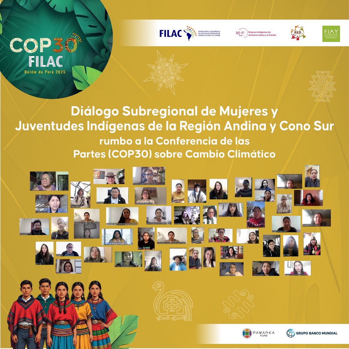 Rumbo a la #COP30 | Diálogo Subregional Andino-Cono Sur.

Más de 90 líderes, lideresas y juventudes indígenas de 8 países de Suramérica reafirmaron su rol clave en la acción climática.

Desde sus territorios, los Pueblos Indígenas protegen ecosistemas vitales y ofrecen soluciones