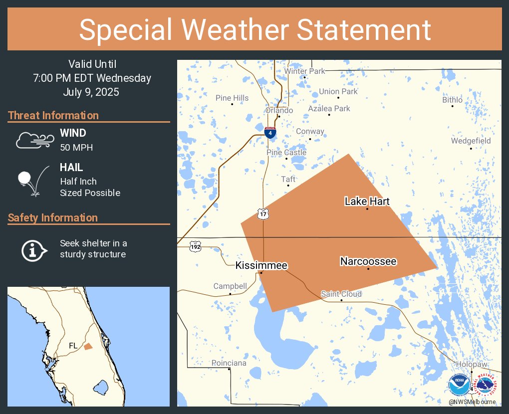 A special weather statement has been issued for Kissimmee FL, Lake Hart FL and  Narcoossee FL until 7:00 PM EDT