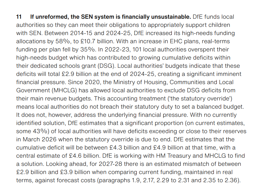 JackTShaw's tweet image. I'd missed this from the National Audit Office: the Department for Education estimates that 43 per cent of local authorities have Dedicated Schools Grant deficits that are higher than their estimated reserves in March 2026.