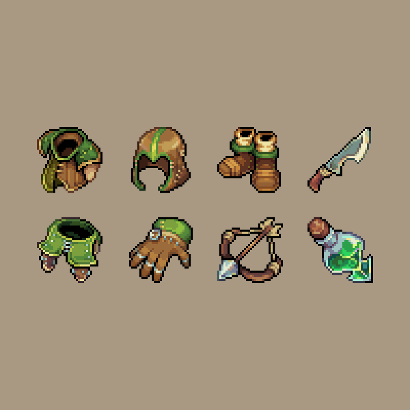 RunninBlood's tweet image. 32x32 Ranger Gear Item Icons!
#pixel #art #pixelart #game #dev #gamedev