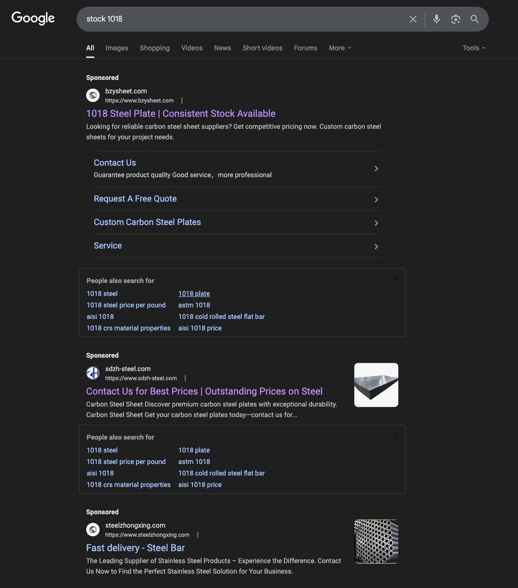 if you search for 1018 steel the first 3 (sponsored) results from google are all chinese