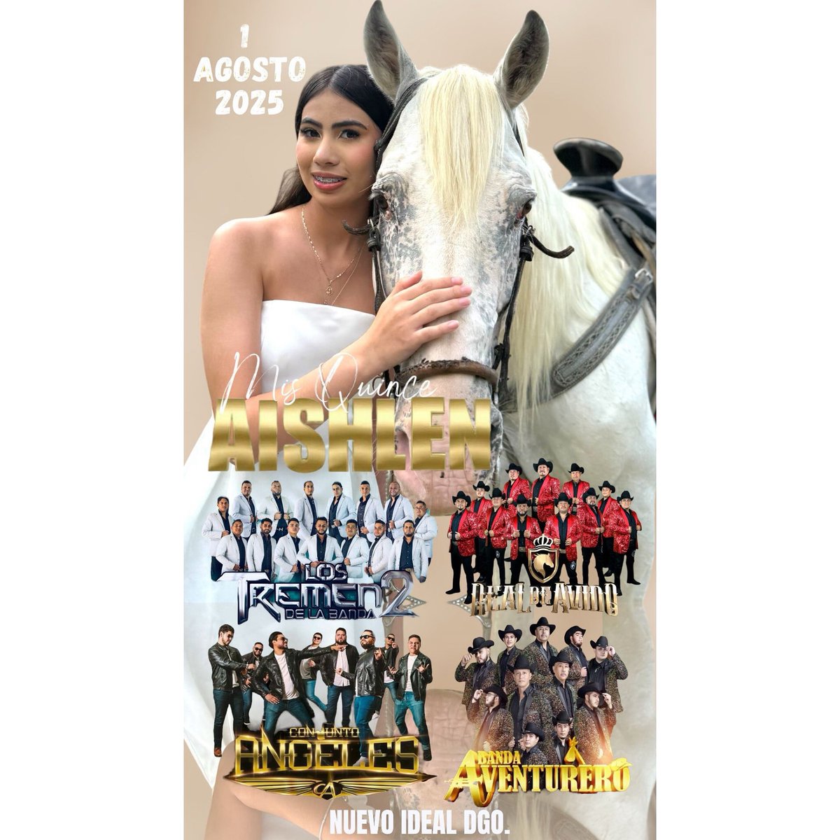 BandAventurero's tweet photo. 🔴 Nos vemos este 01 de Agosto en Nuevo Ideal, Dgo📍 estaremos acompañando a Aishlen en el festejo de sus XV años🕺🏻
#echaleganasAventurero https://t.co/j276nEcfiG
