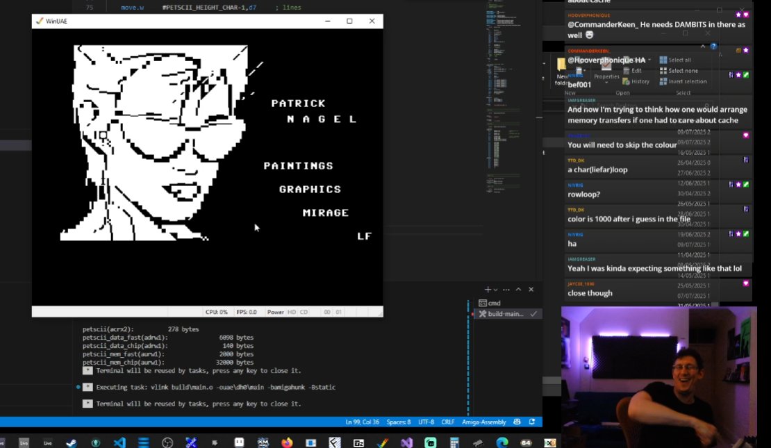 therealh0ffman's tweet image. Nearly there with the #Amiga PETSCII renderer.. just the color attributes to add.