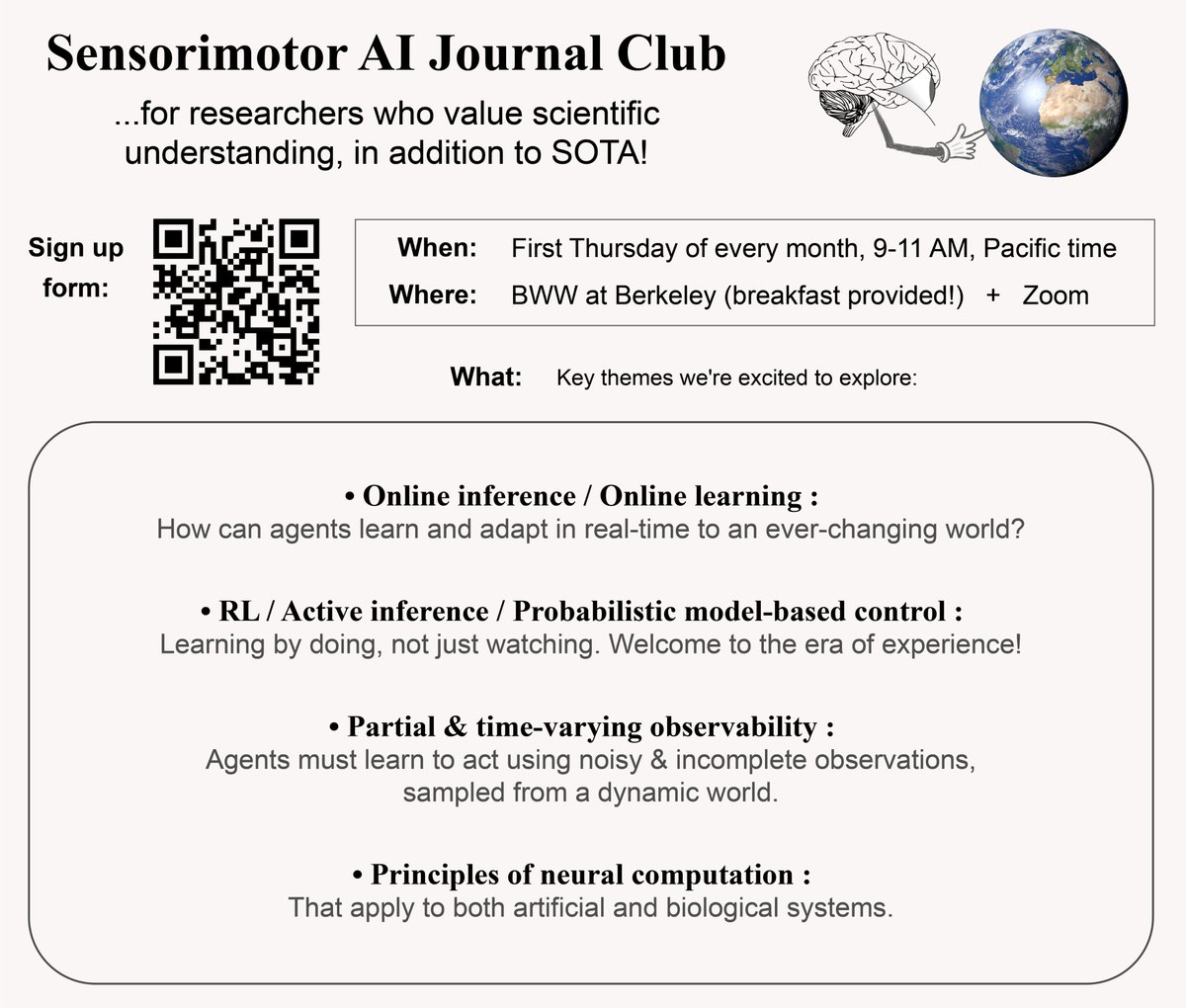 Hadi Vafaii (@hadivafaii) on Twitter photo Announcing the new "Sensorimotor AI" Journal Club — please share/repost!
w/ Kaylene Stocking, <a href="/TommSalvatori/">Tommaso Salvatori</a>, and <a href="/EliSennesh/">Eli Sennesh</a>
Details + sign up link in the first reply 👇 Announcing the new "Sensorimotor AI" Journal Club — please share/repost!
w/ Kaylene Stocking, <a href="/TommSalvatori/">Tommaso Salvatori</a>, and <a href="/EliSennesh/">Eli Sennesh</a>
Details + sign up link in the first reply 👇