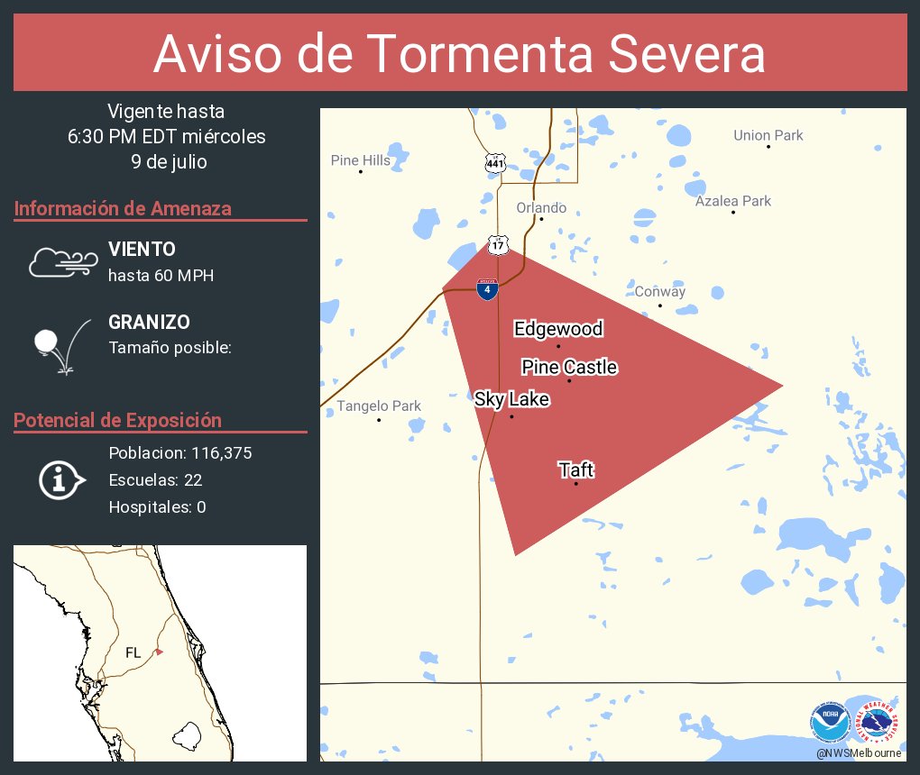 Aviso de Tormenta Severa continúa Pine Castle FL, Sky Lake FL, Belle Isle FL hasta las 6:30 PM EDT