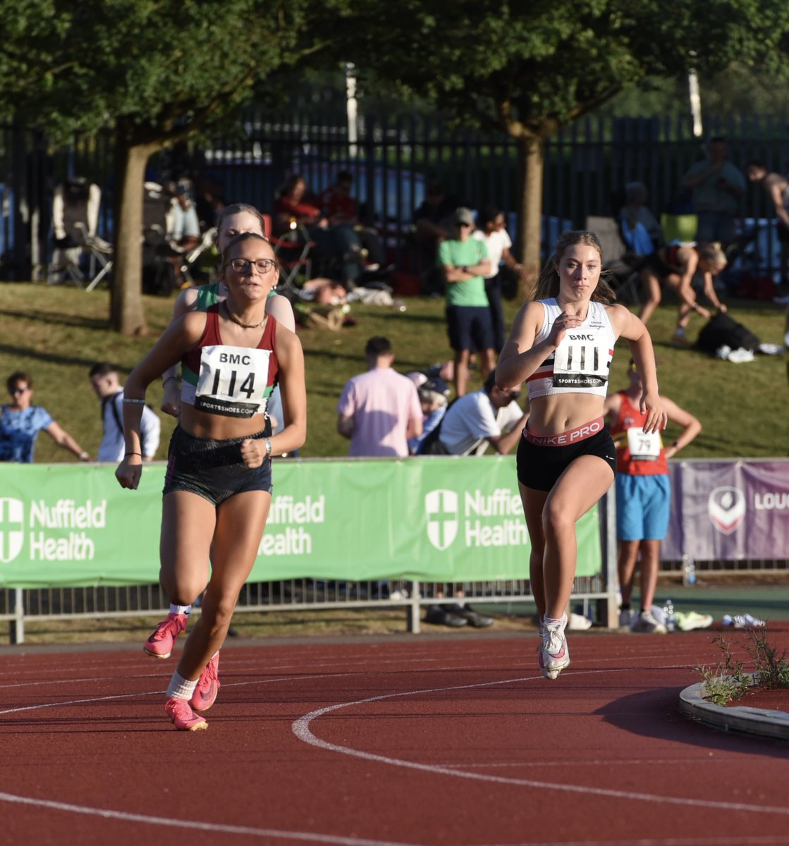 A determined looking Freya West (111) on her way to a season's best at the BMC meeting at Loughborough University. Her time of 2mins 23.18secs earned her fourth place in her heat.