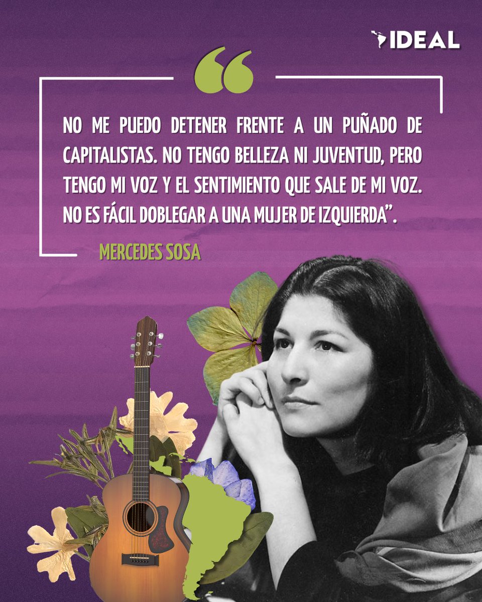 InstitutoIDEAL_'s tweet image. 🇦🇷#MercedesSosa, antante argentina de música folklórica, considerada una de las voces más importantes de #AméricaLatina.
Su música trascendió fronteras, llevando mensajes sociales y humanitarios. Frente al poder, “La Negra" siempre eligió la dignidad; Frente al capital, la…