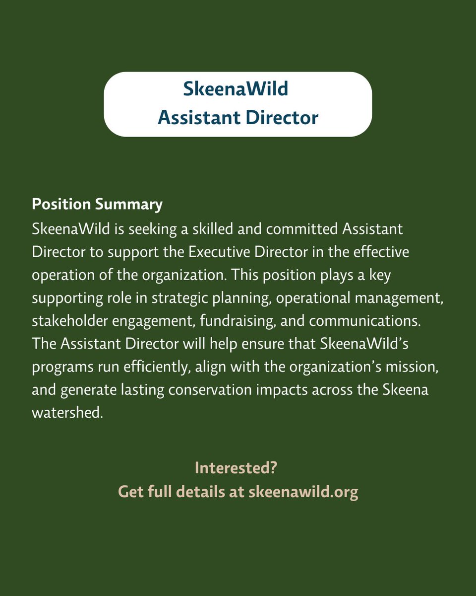📢  Job Opportunity! 📢 Assistant Director 

Interested? Get the full details and apply on our website -skeenawild.org/skeenawild-ass…