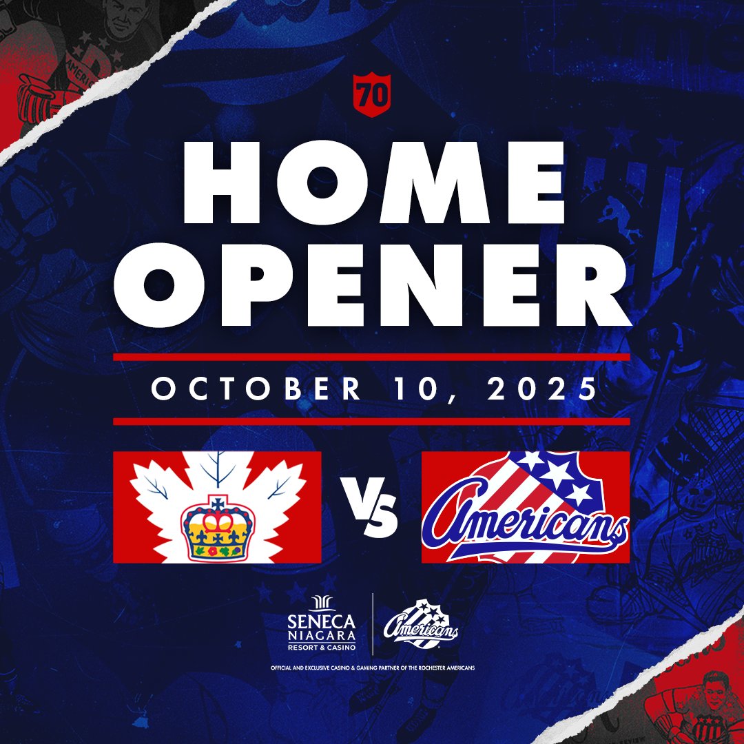 AmerksHockey's tweet image. ICYMI | Opening the 70th campaign of Amerks Hockey with the Marlies on October 10 at 7:05pm❗️
READ MORE | bit.ly/3Ici5d8