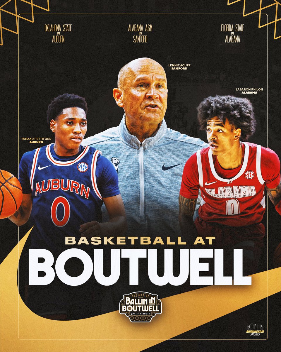 BirminghamSport's tweet photo. Tickets on sale for @ballinboutwell. 🏀

Preseason basketball in Birmingham.

Alabama A&amp;M vs. Samford: $24
Oklahoma State vs. Auburn: $70
Florida State vs. Alabama: $65

🎟️: https://t.co/3RMkRGfA1f https://t.co/pvDFUMY5Fv