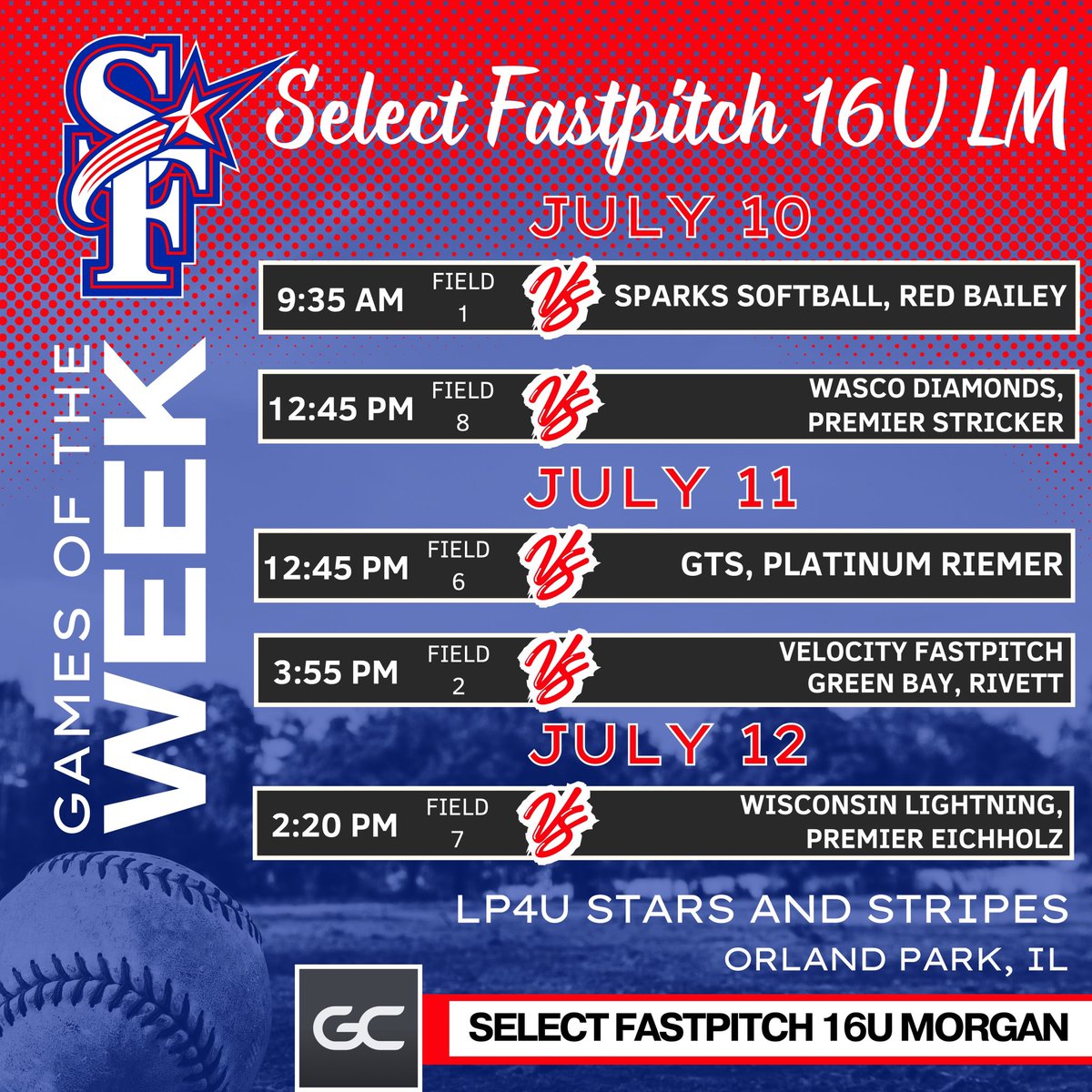 After a little break, we are back on the field this week competing at Stars and Stripes in Orland Park!!! Hope you can catch a game!! <a href="/SelectFPMorgan/">Select Fastpitch 16u Morgan</a> <a href="/JulieHeitman3/">Julie Sewell Heitman</a> <a href="/il_hawks/">Illinois Hawks/ IL Hawks Fastpitch/Select FP</a>