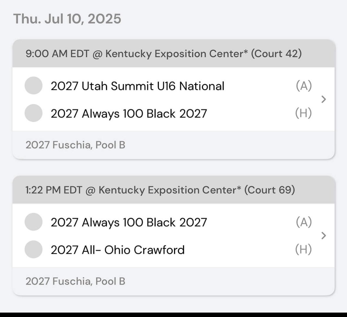 My schedule for Run for Roses!!! 
<a href="/wright2027black/">Always 100 Wright 2027 Black</a> <a href="/vjhAlways100/">Always 100</a>